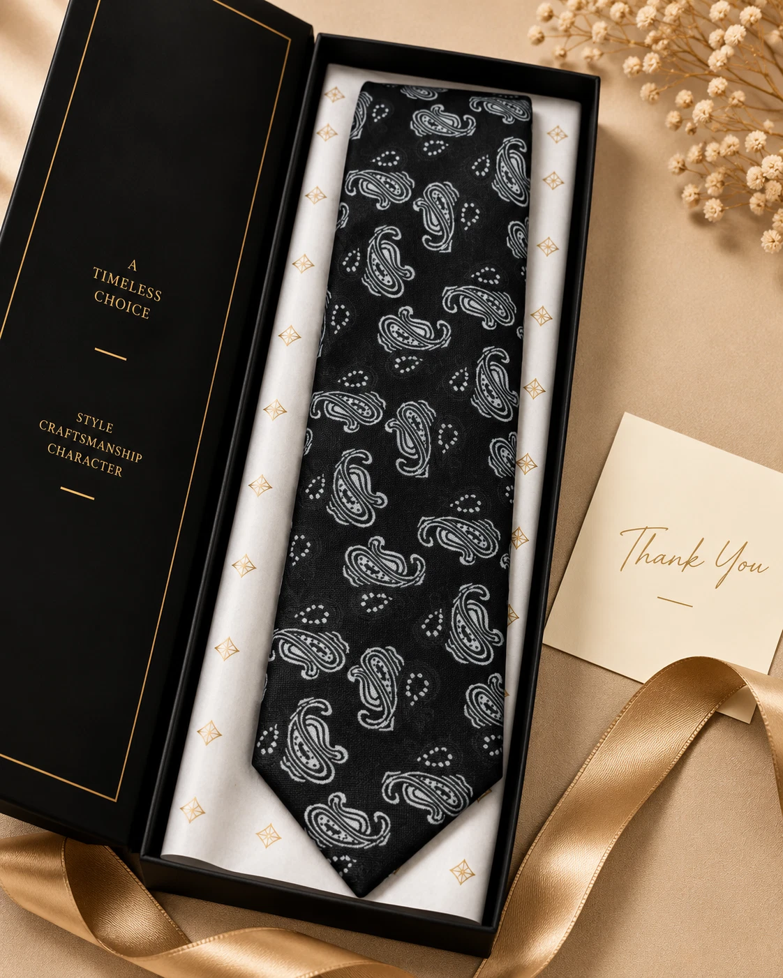 Onyx Silver Paisley Designer Tie & Pocket Square Set