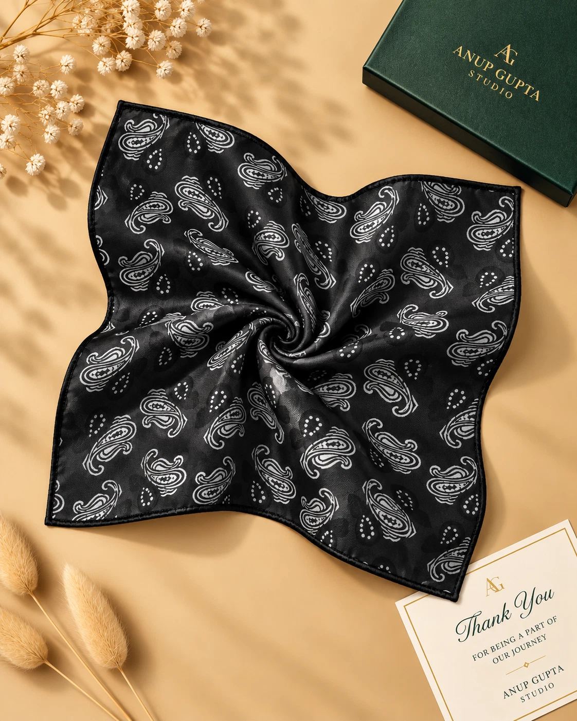 Onyx Silver Paisley Designer Tie & Pocket Square Set