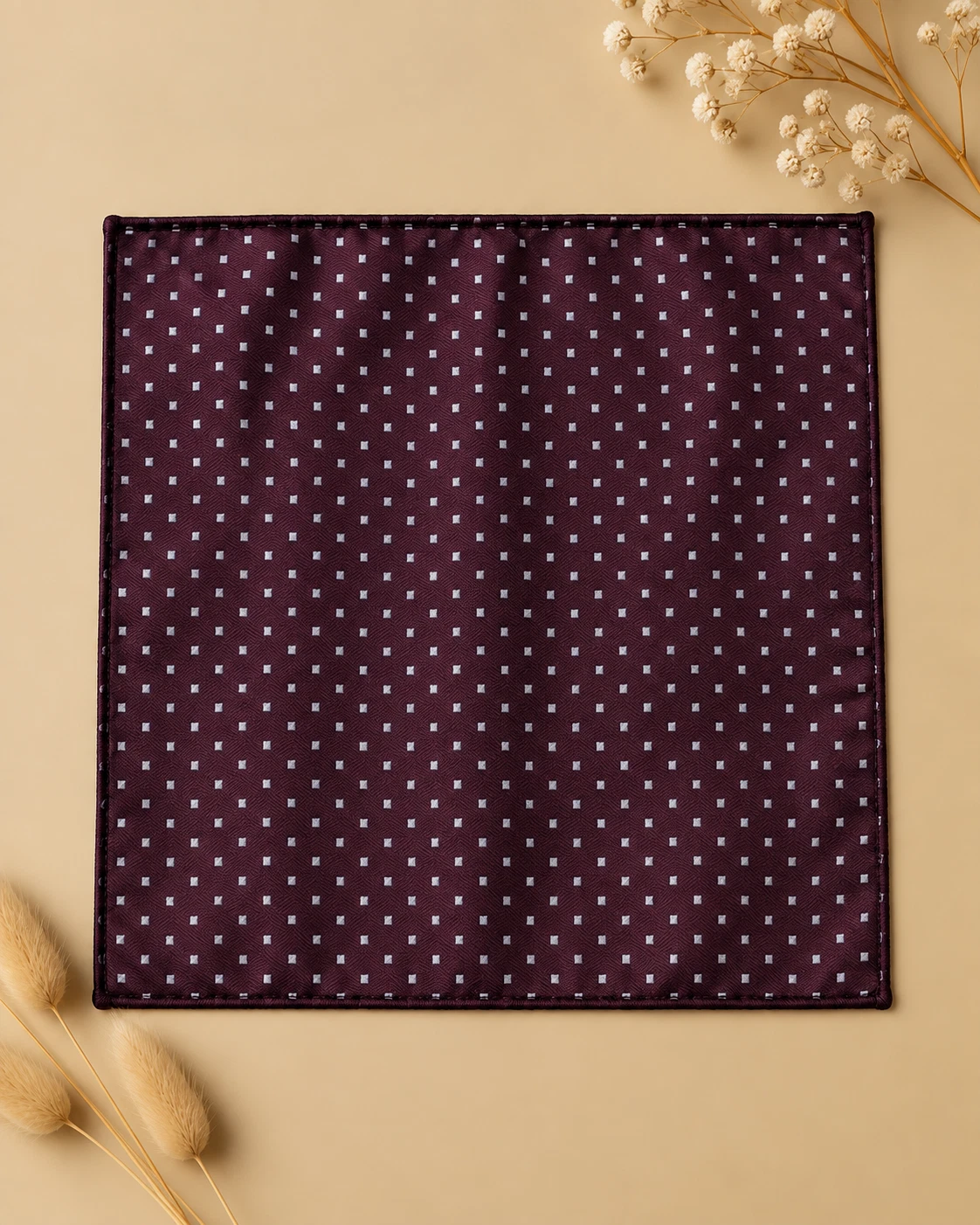 Wine Micro Dot Designer Tie & Pocket Square Set