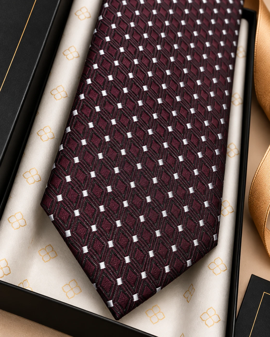 Wine Micro Dot Designer Tie & Pocket Square Set