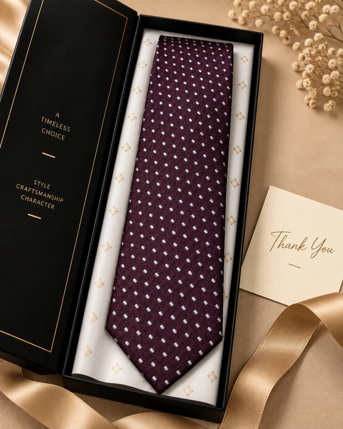 Wine Micro Dot Designer Tie & Pocket Square Set