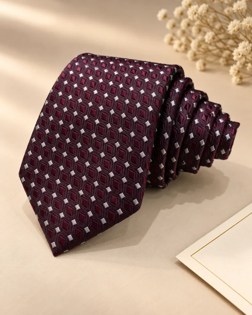 Wine Micro Dot Designer Tie & Pocket Square Set