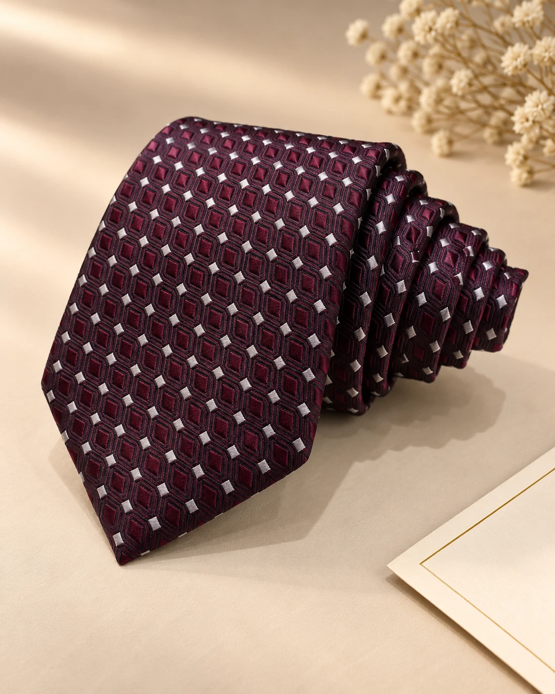 Wine Micro Dot Designer Tie & Pocket Square Set