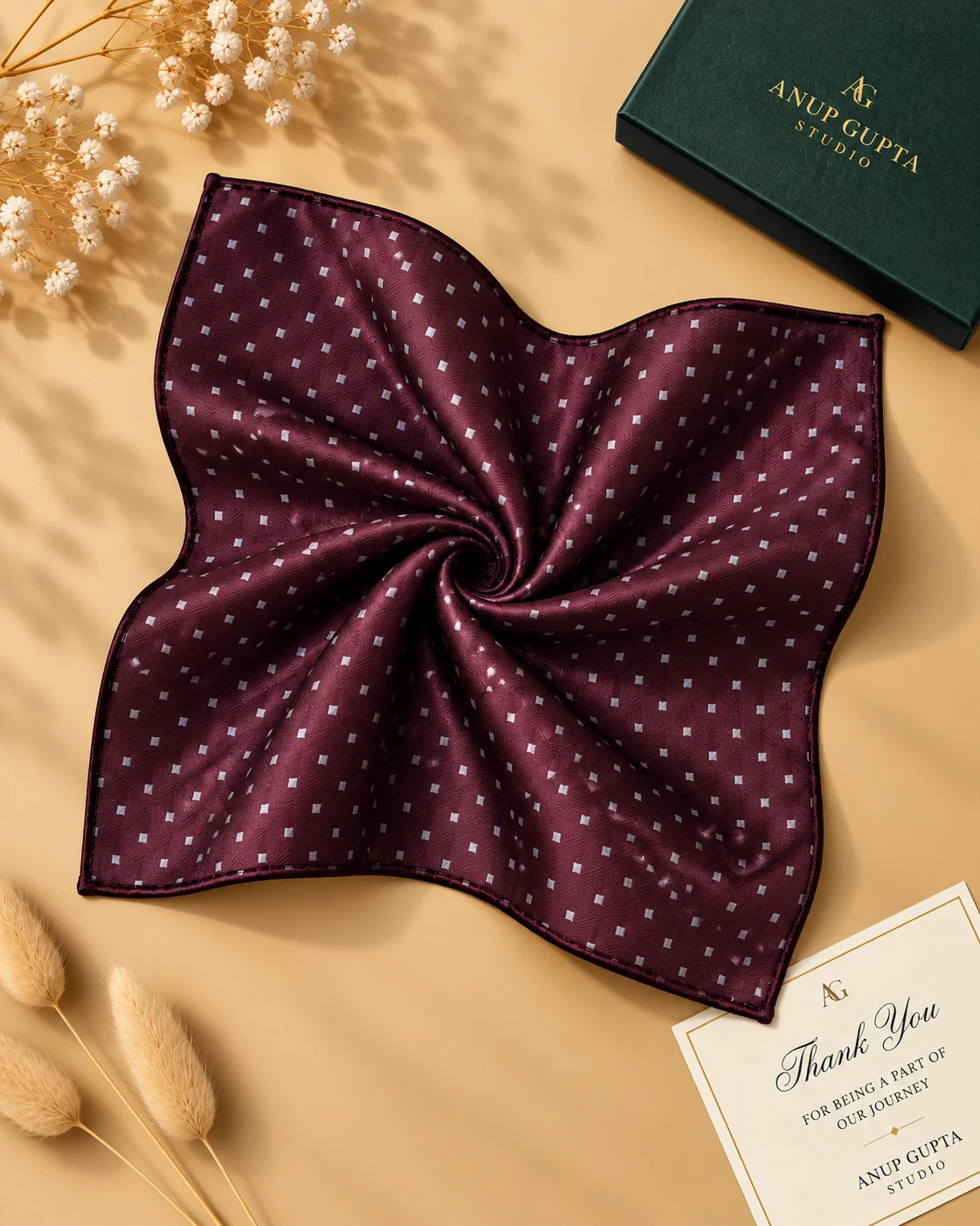 Wine Micro Dot Designer Tie & Pocket Square Set