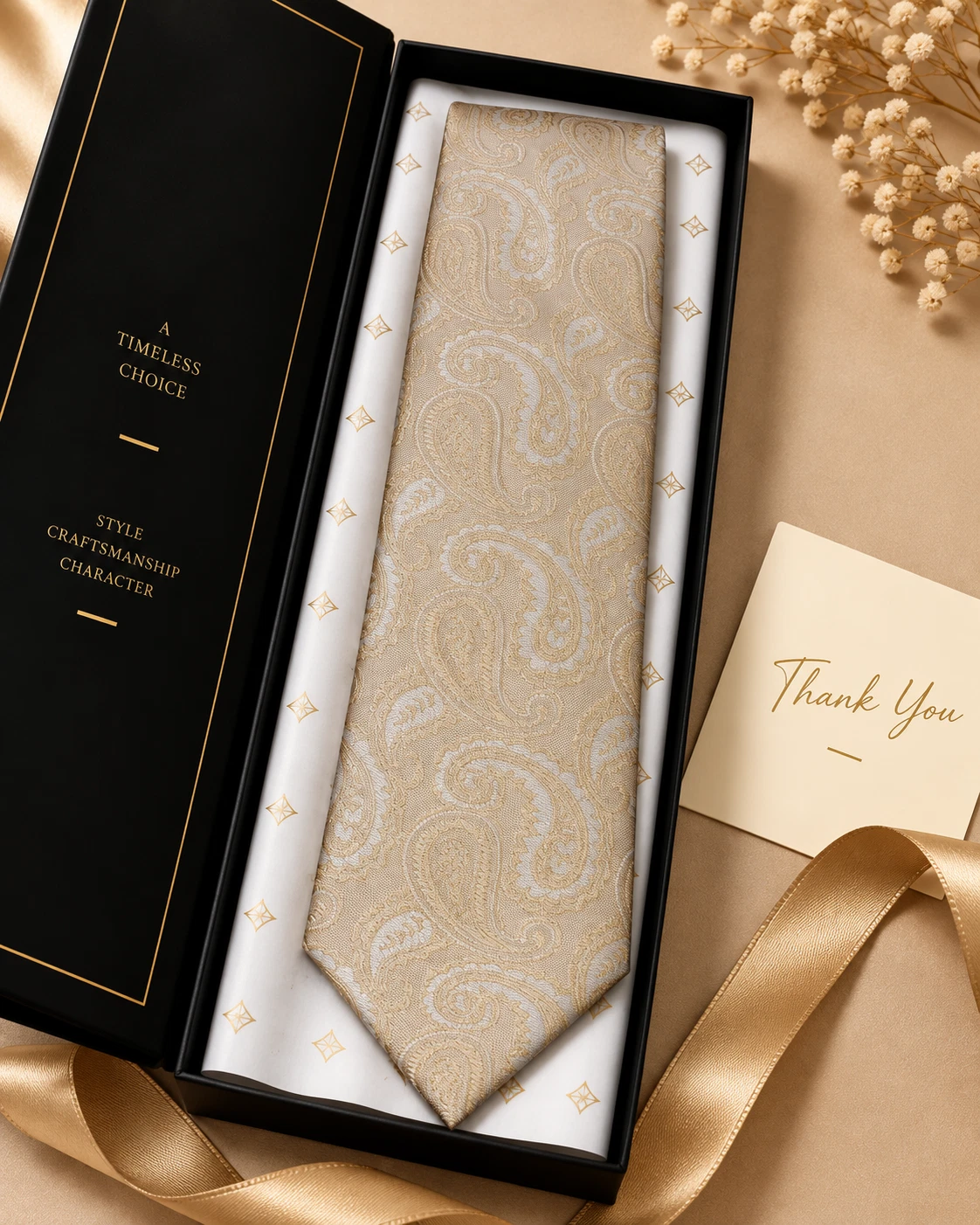 Ivory Paisley Designer Tie & Pocket Square Set