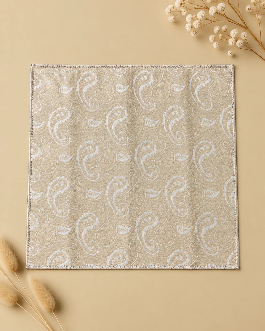 Ivory Paisley Designer Tie & Pocket Square Set
