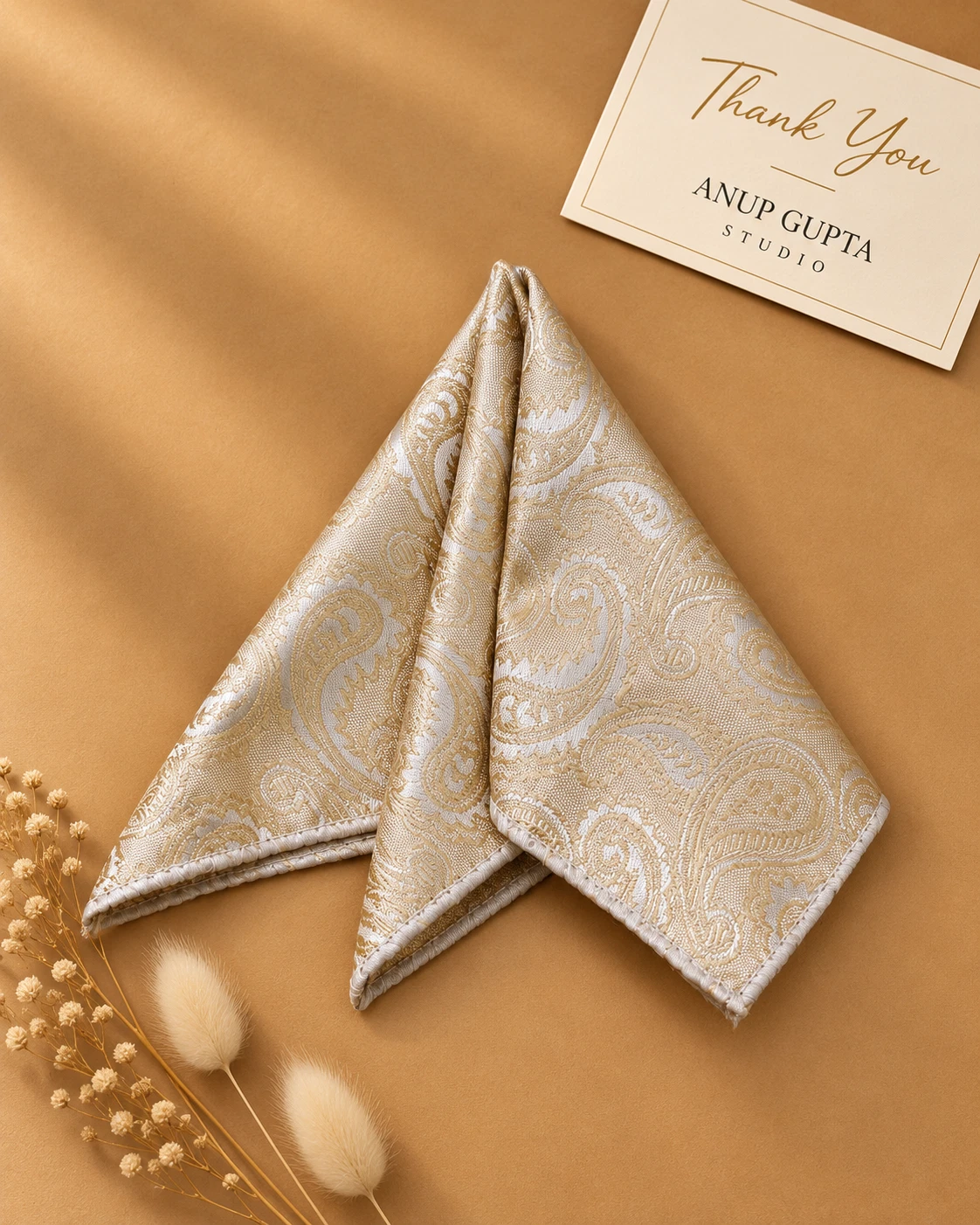 Ivory Paisley Designer Tie & Pocket Square Set