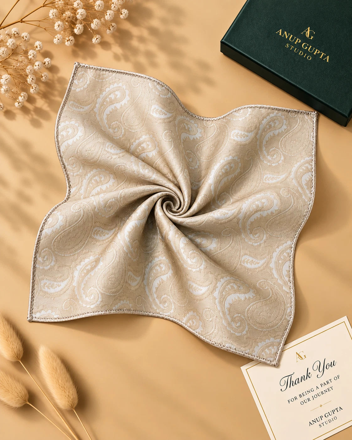 Ivory Paisley Designer Tie & Pocket Square Set