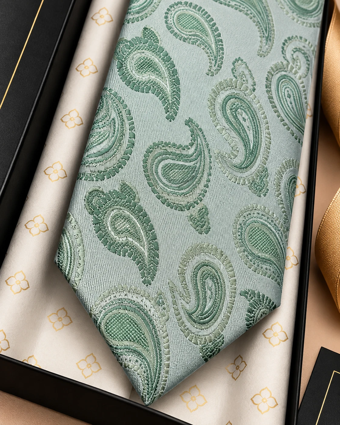 Mint Paisley Designer Tie & Pocket Square Set