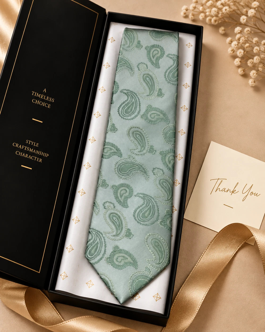 Mint Paisley Designer Tie & Pocket Square Set