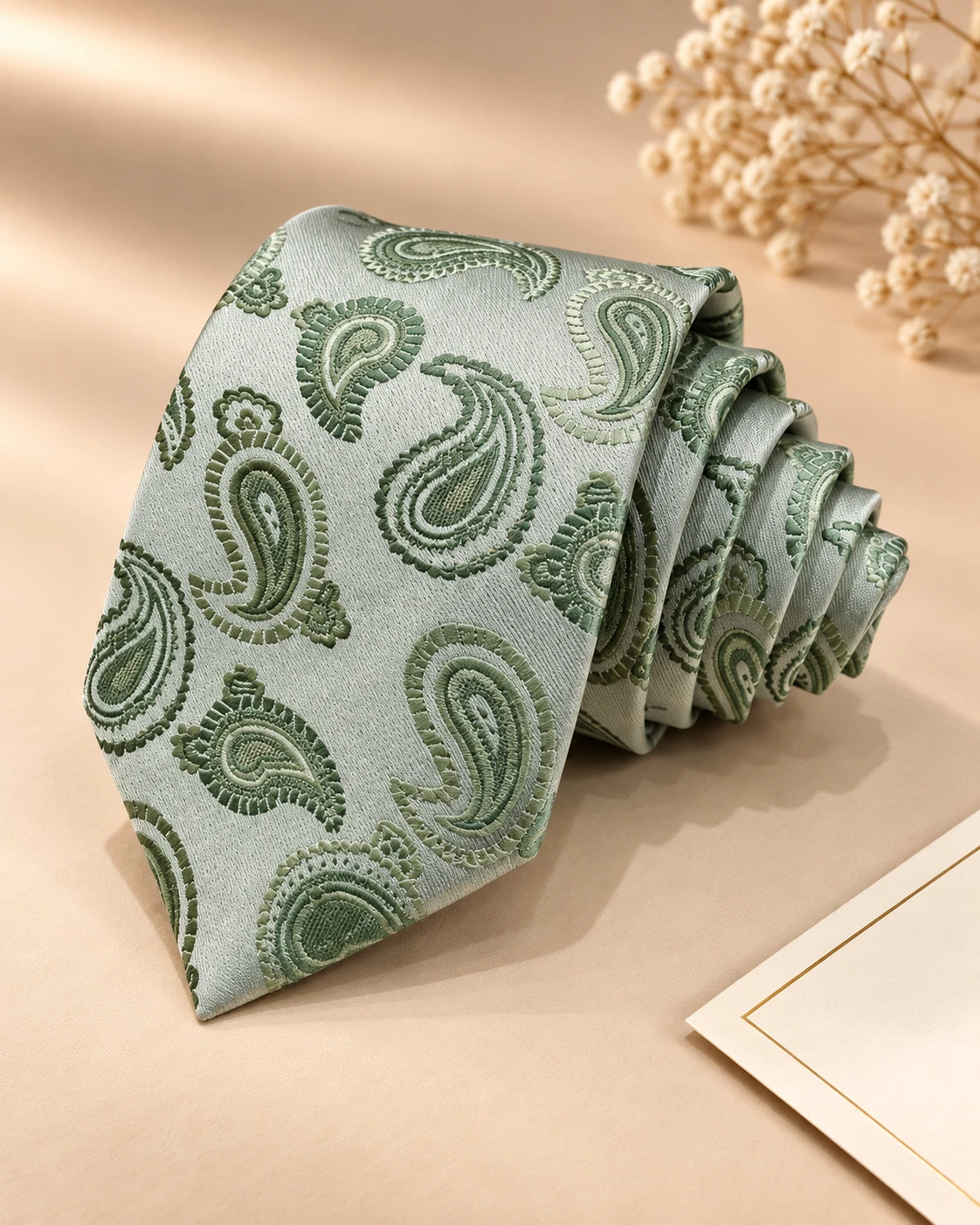 Mint Paisley Designer Tie & Pocket Square Set