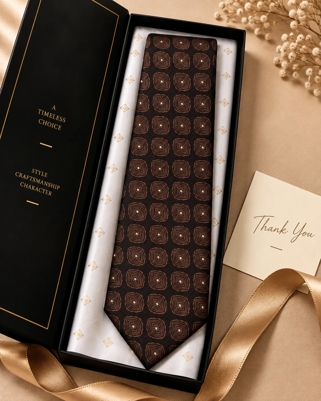 Mocha Medallion Designer Tie & Pocket Square Set