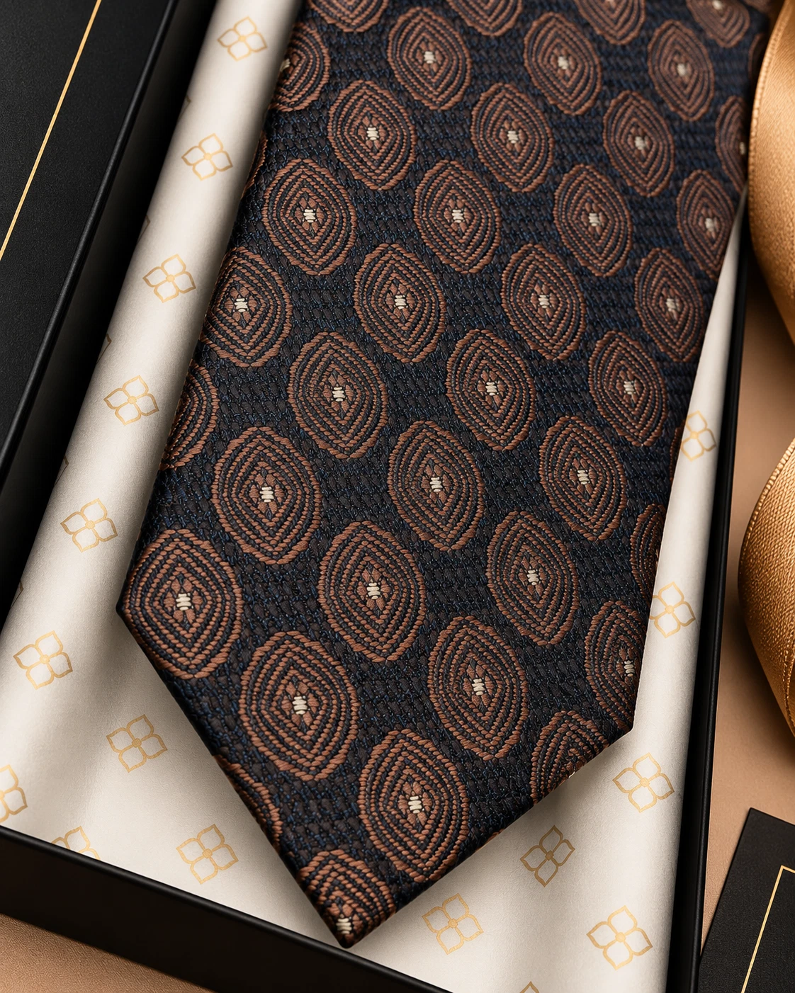 Mocha Medallion Designer Tie & Pocket Square Set