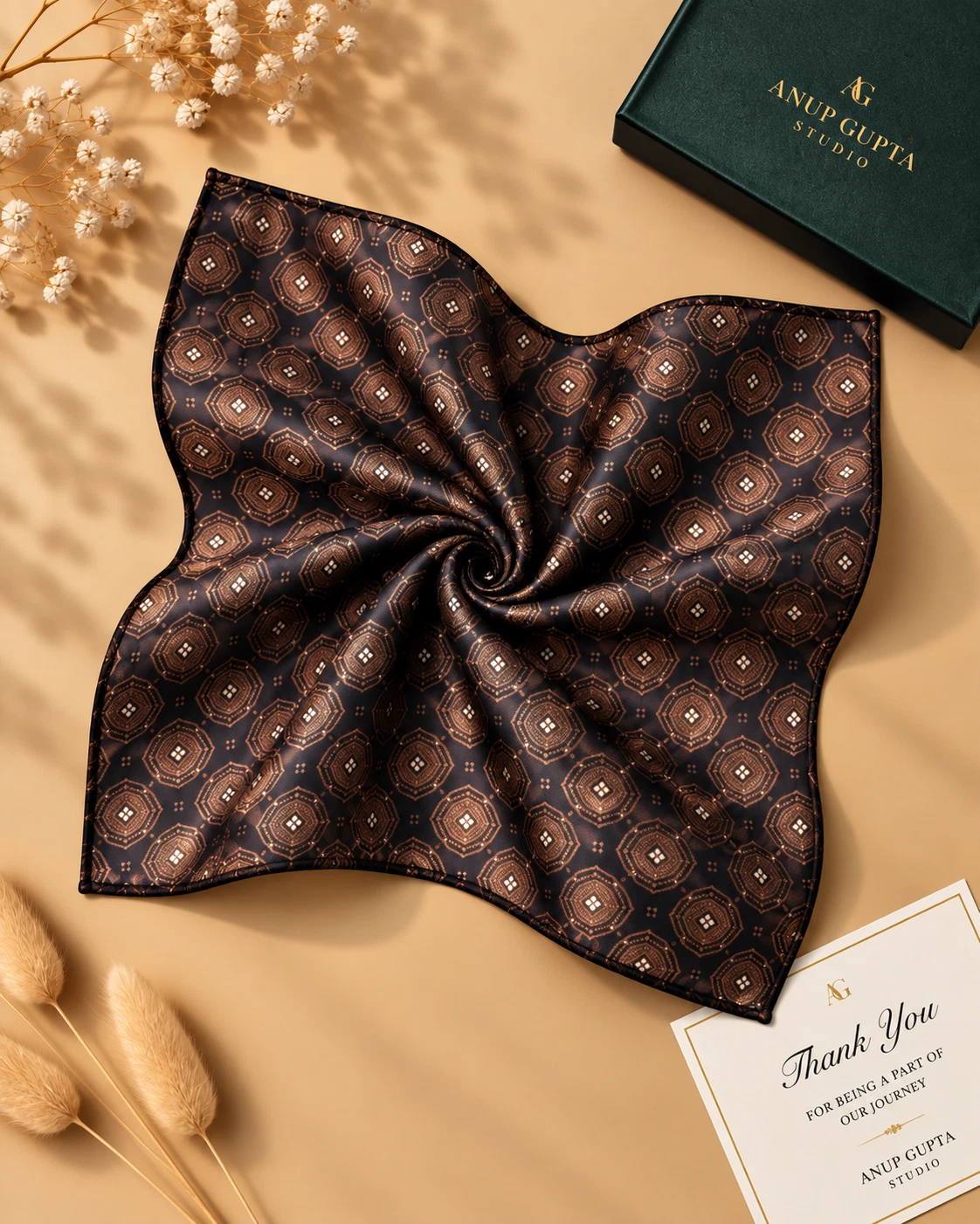 Mocha Medallion Designer Tie & Pocket Square Set