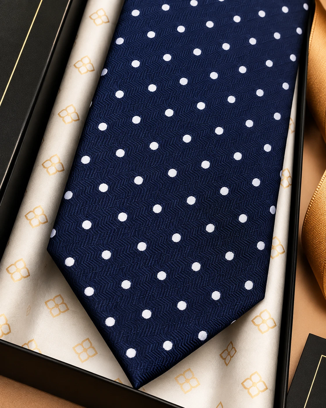 Navy Polka Designer Tie & Pocket Square Set