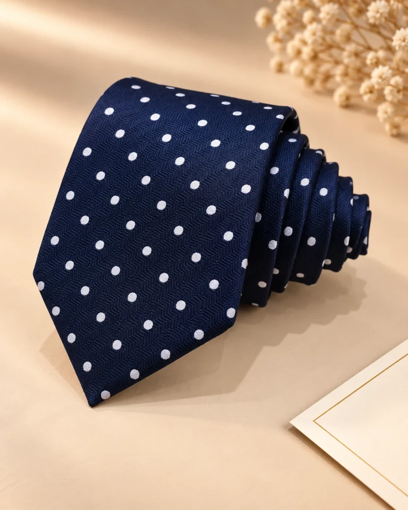 Navy Polka Designer Tie & Pocket Square Set