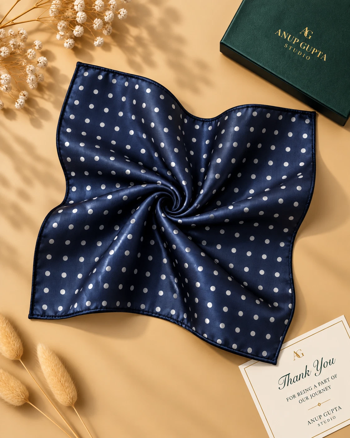 Navy Polka Designer Tie & Pocket Square Set