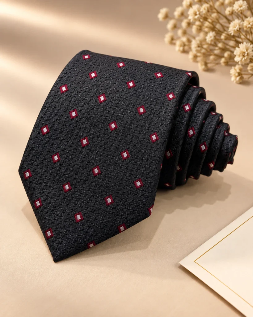 Black Crimson Dot Designer Tie & Pocket Square Set