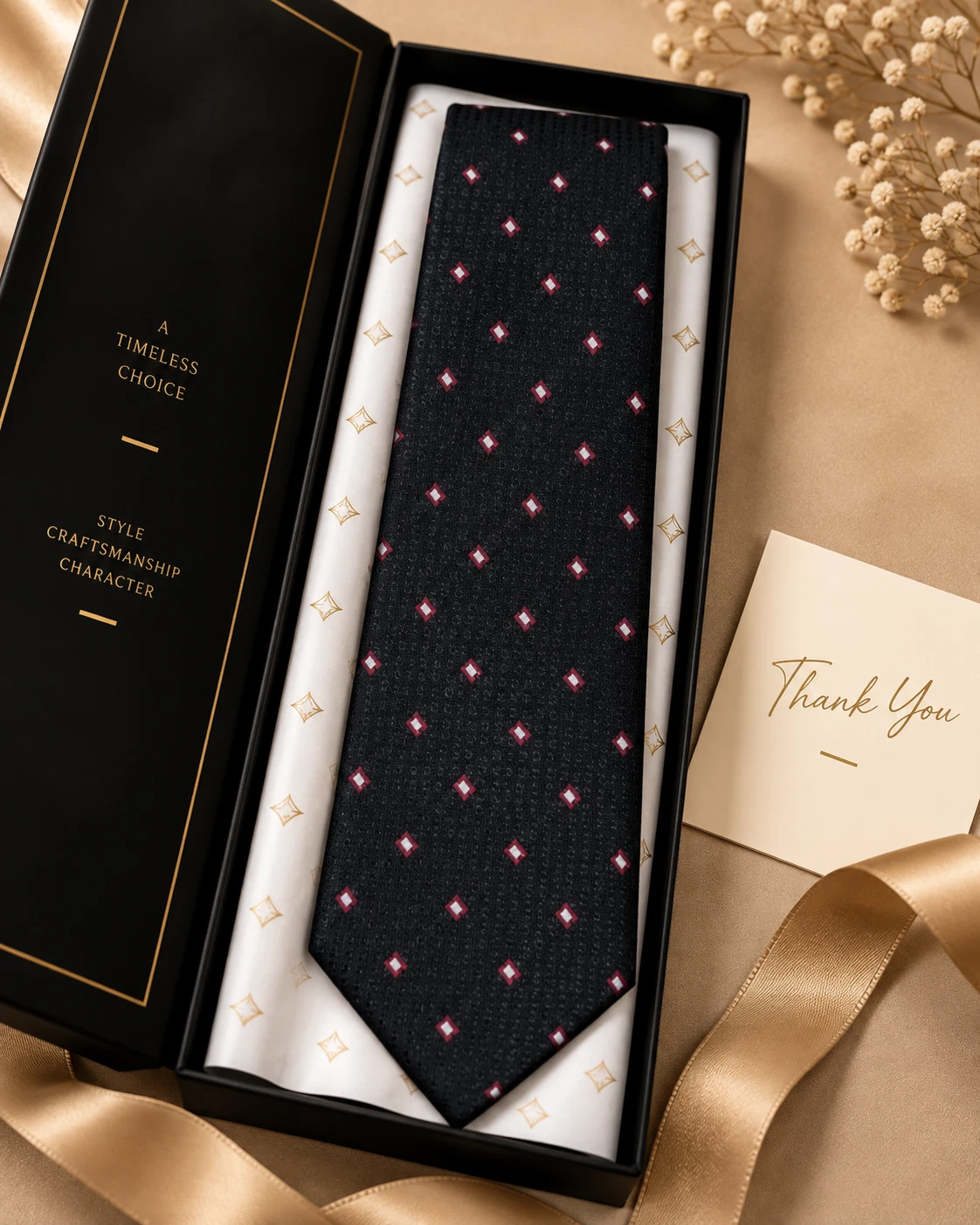 Black Crimson Dot Designer Tie & Pocket Square Set