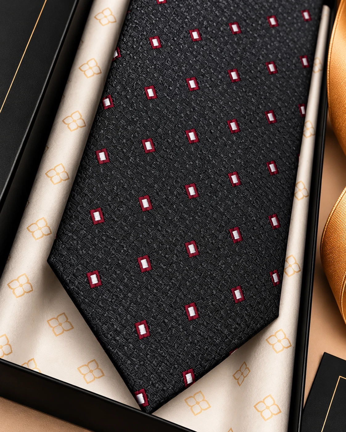 Black Crimson Dot Designer Tie & Pocket Square Set