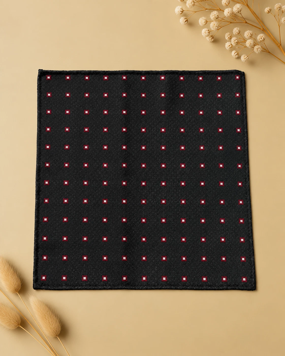 Black Crimson Dot Designer Tie & Pocket Square Set