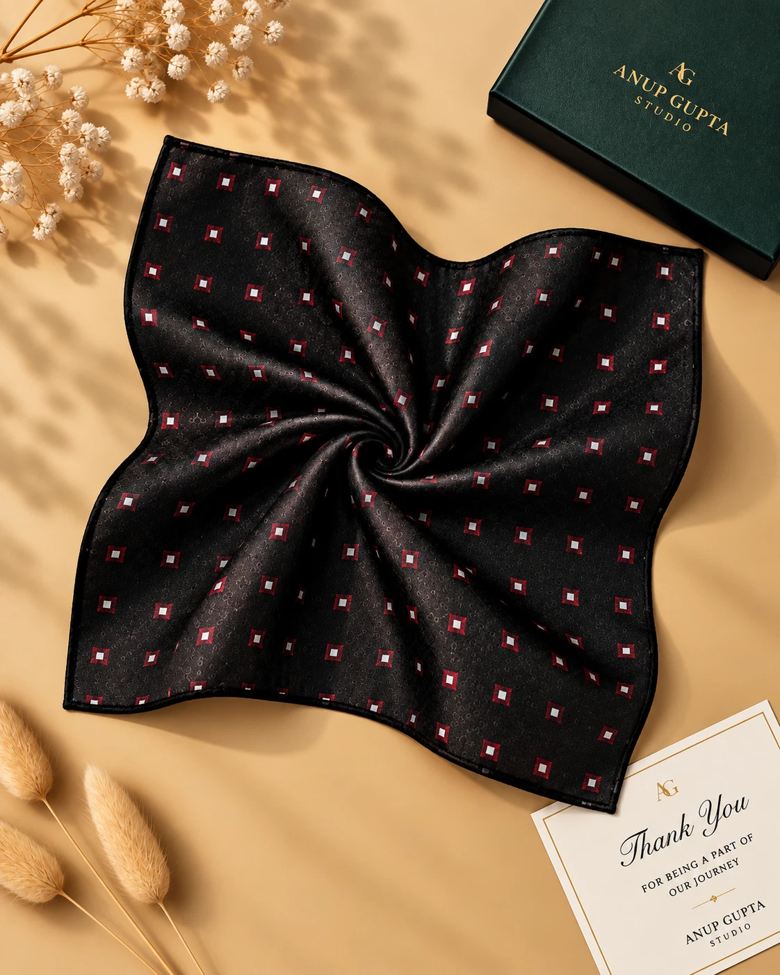 Black Crimson Dot Designer Tie & Pocket Square Set