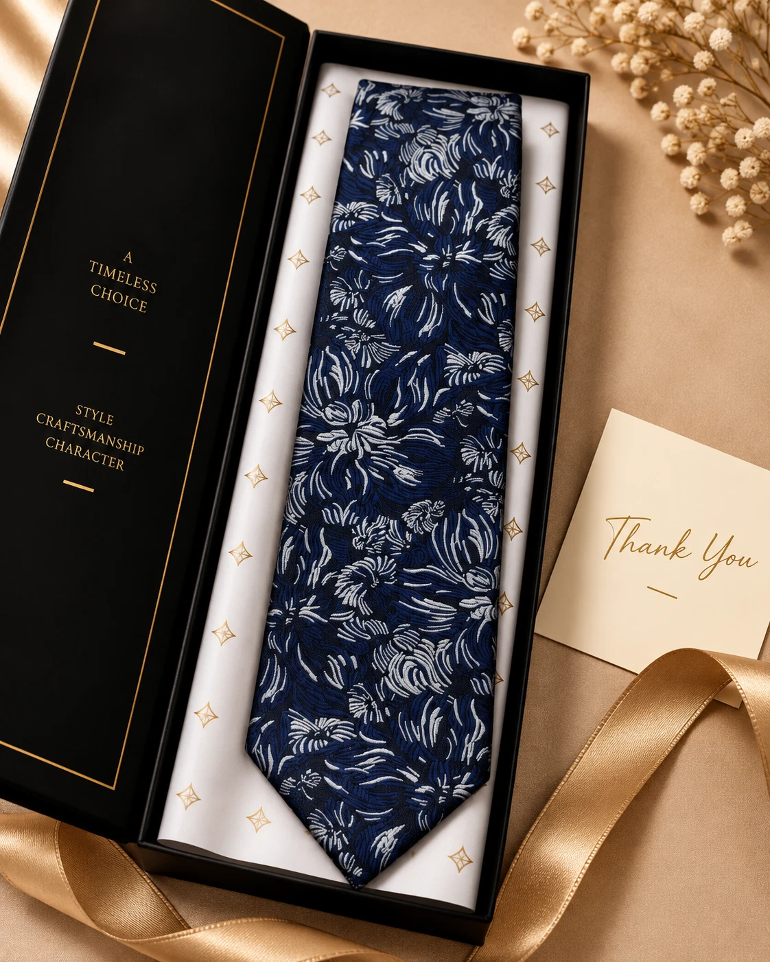Royal Blue Floral Designer Tie & Pocket Square Set