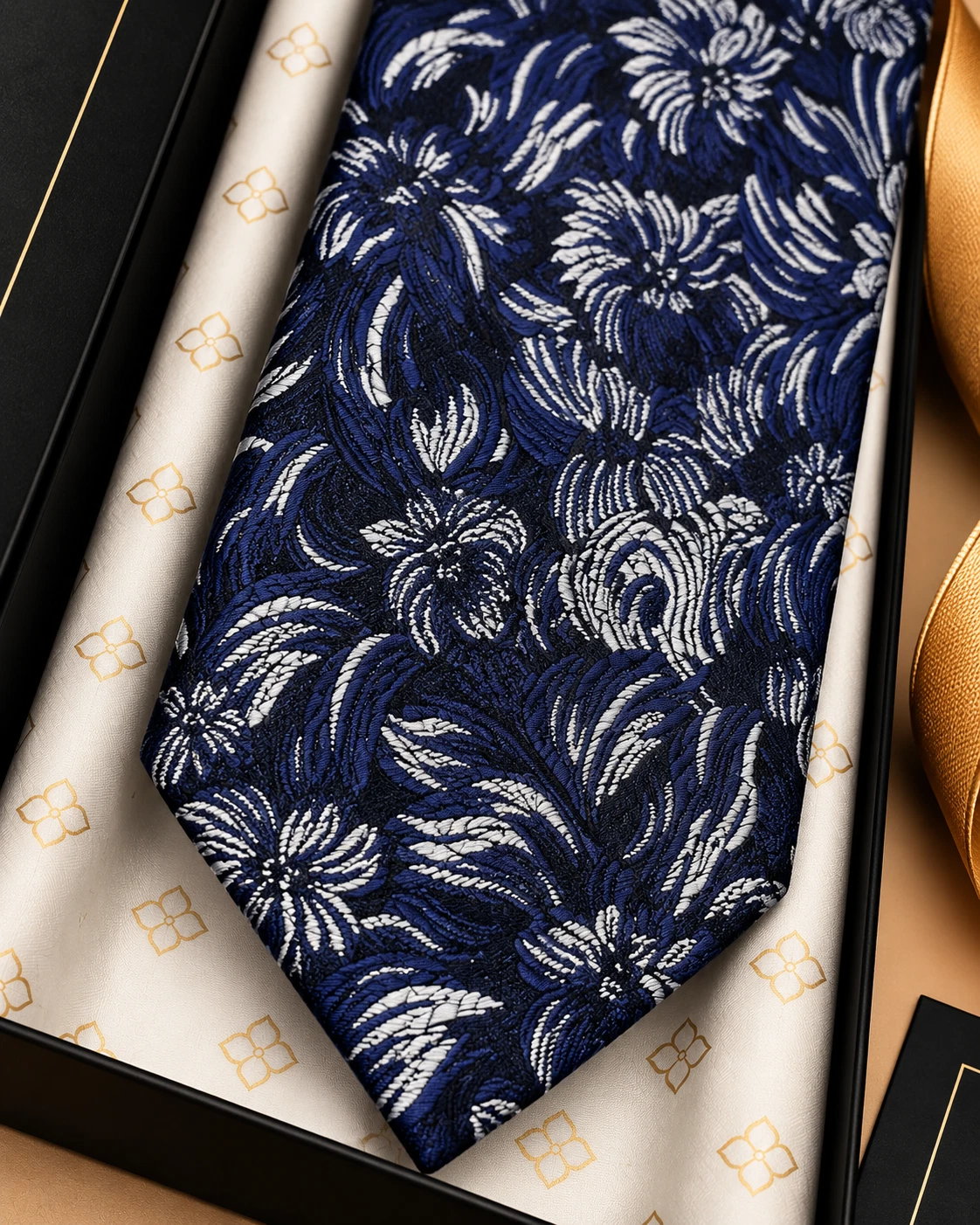 Royal Blue Floral Designer Tie & Pocket Square Set