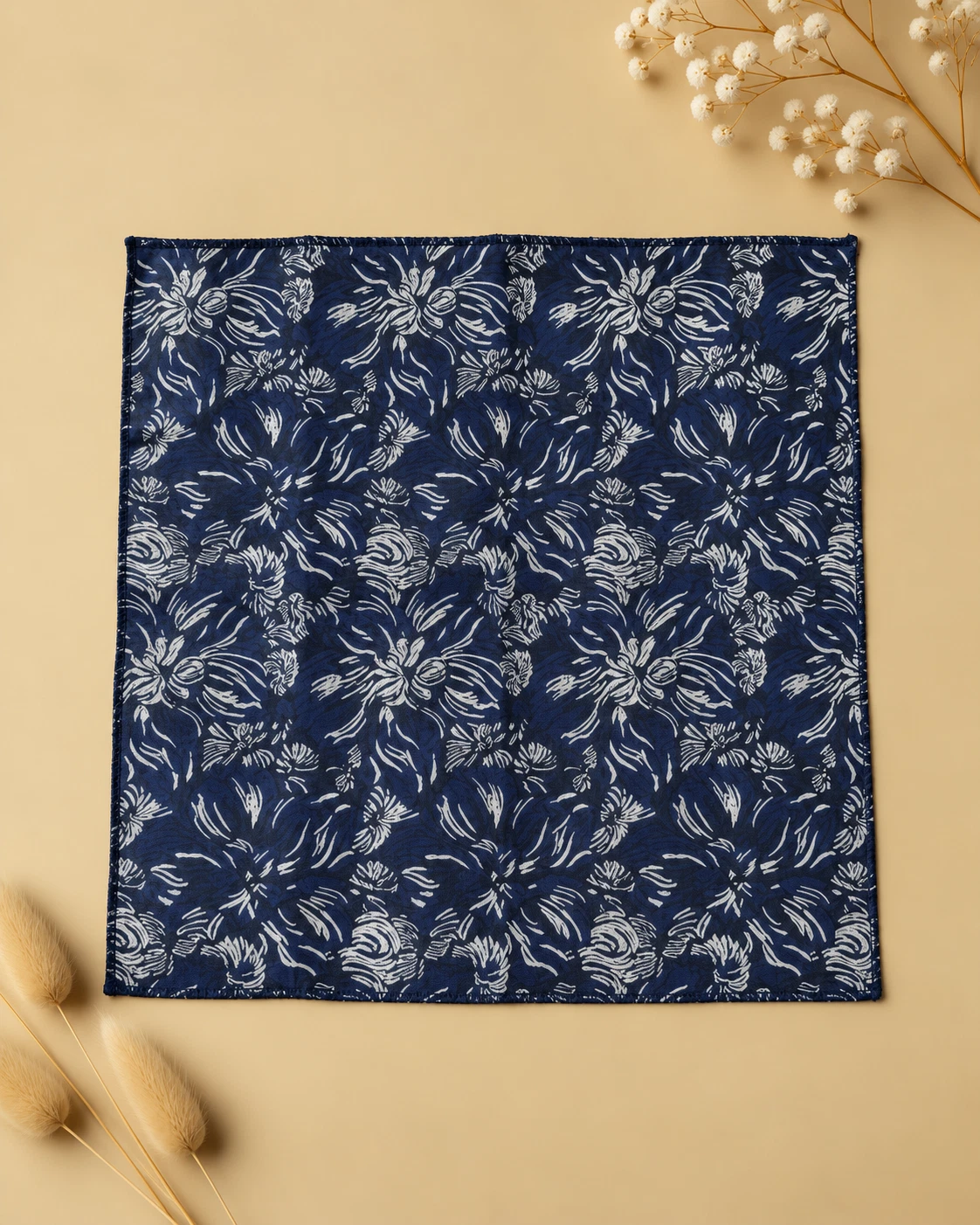 Royal Blue Floral Designer Tie & Pocket Square Set