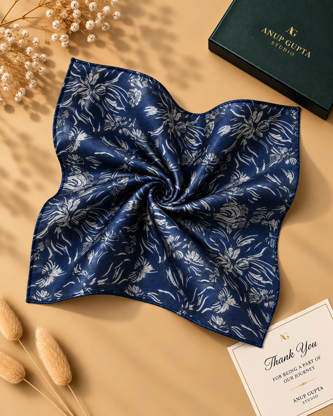 Royal Blue Floral Designer Tie & Pocket Square Set