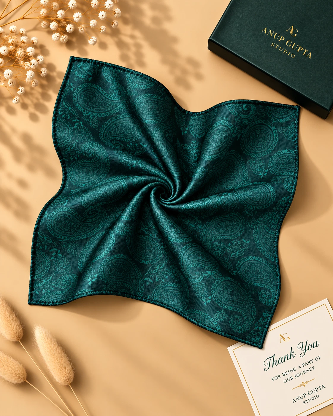 Emerald Tonal Designer Tie & Pocket Square Set