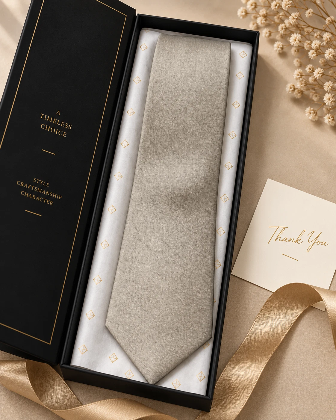 Champagne Designer Tie & Pocket Square Set