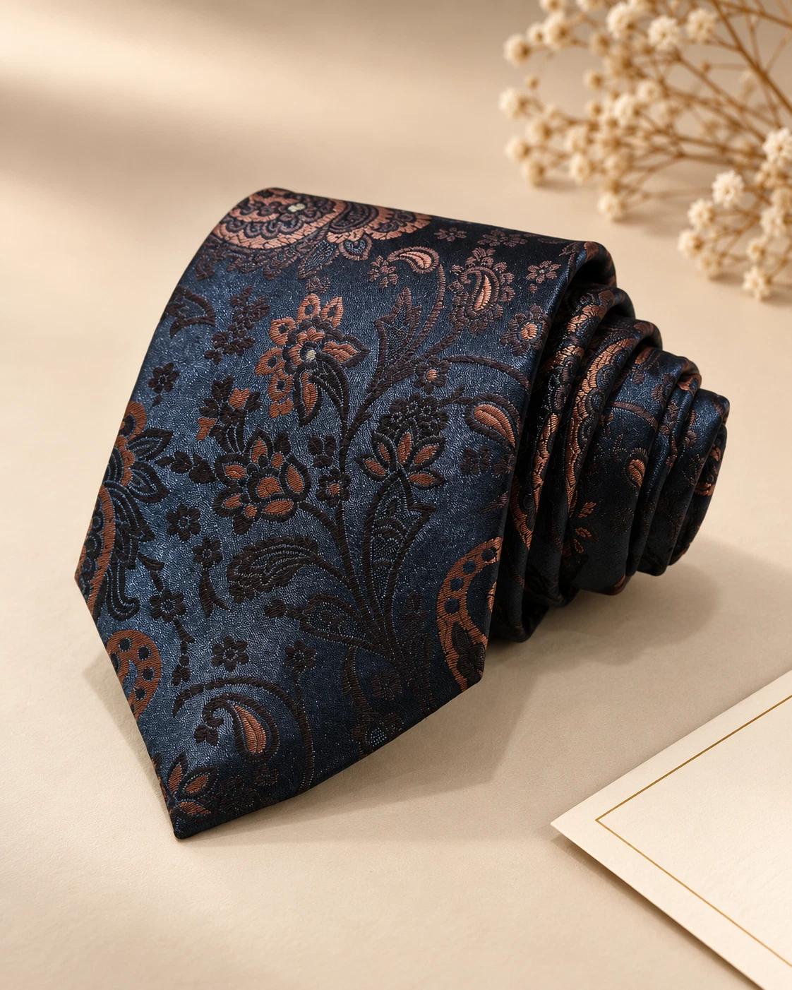 Navy Copper Paisley Designer Tie & Pocket Square Set