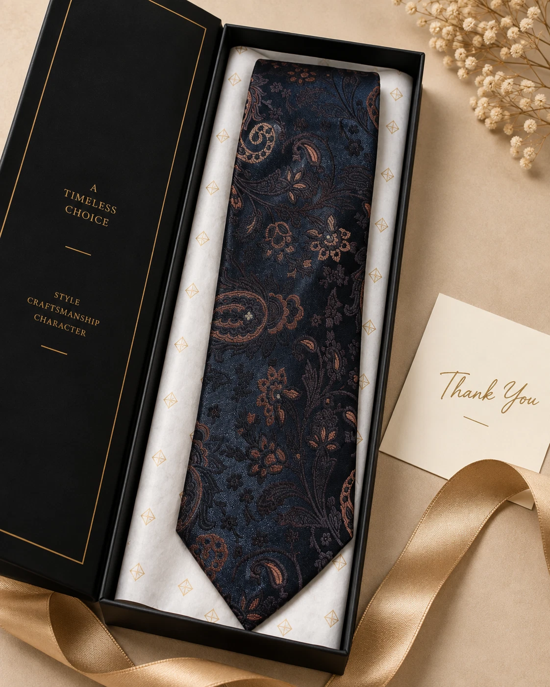 Navy Copper Paisley Designer Tie & Pocket Square Set