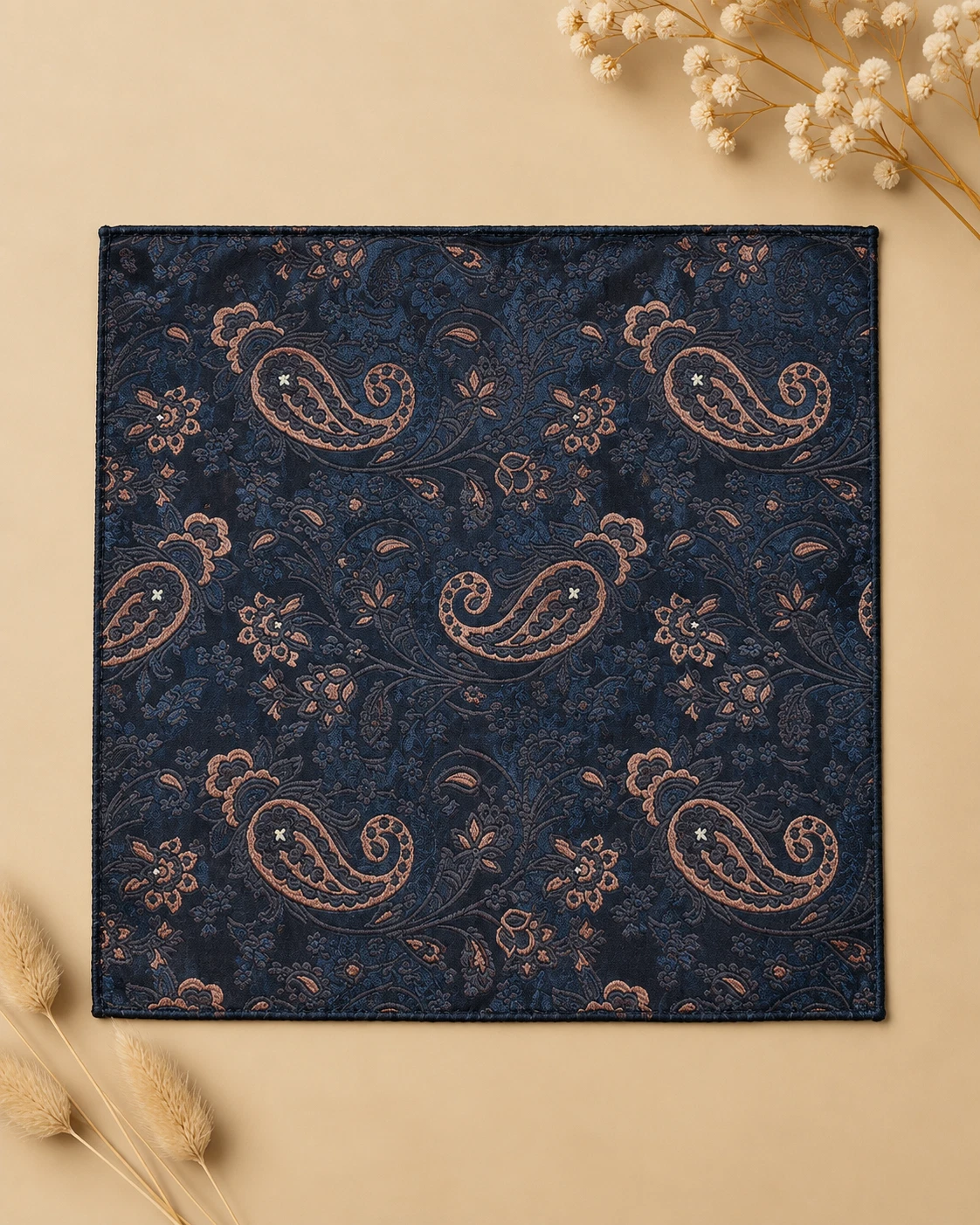 Navy Copper Paisley Designer Tie & Pocket Square Set