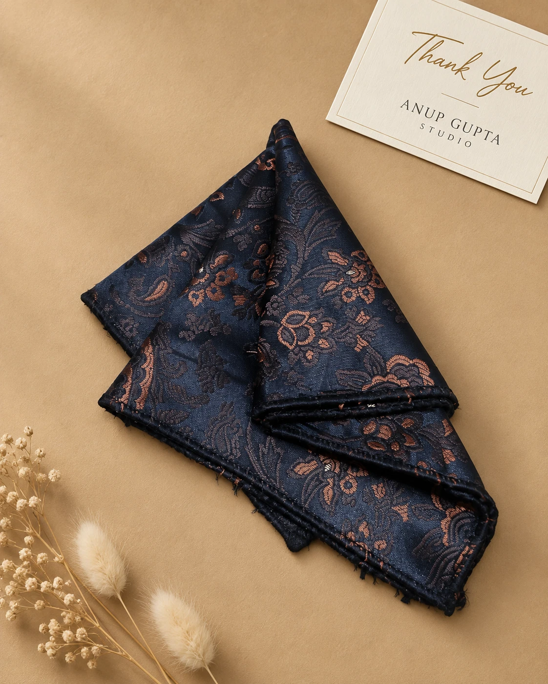 Navy Copper Paisley Designer Tie & Pocket Square Set