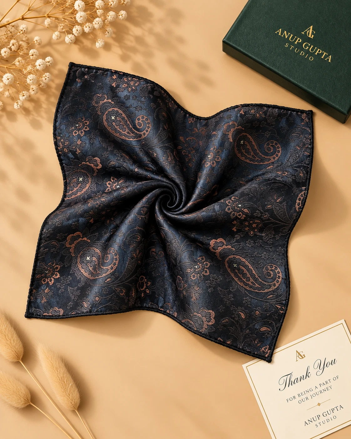 Navy Copper Paisley Designer Tie & Pocket Square Set