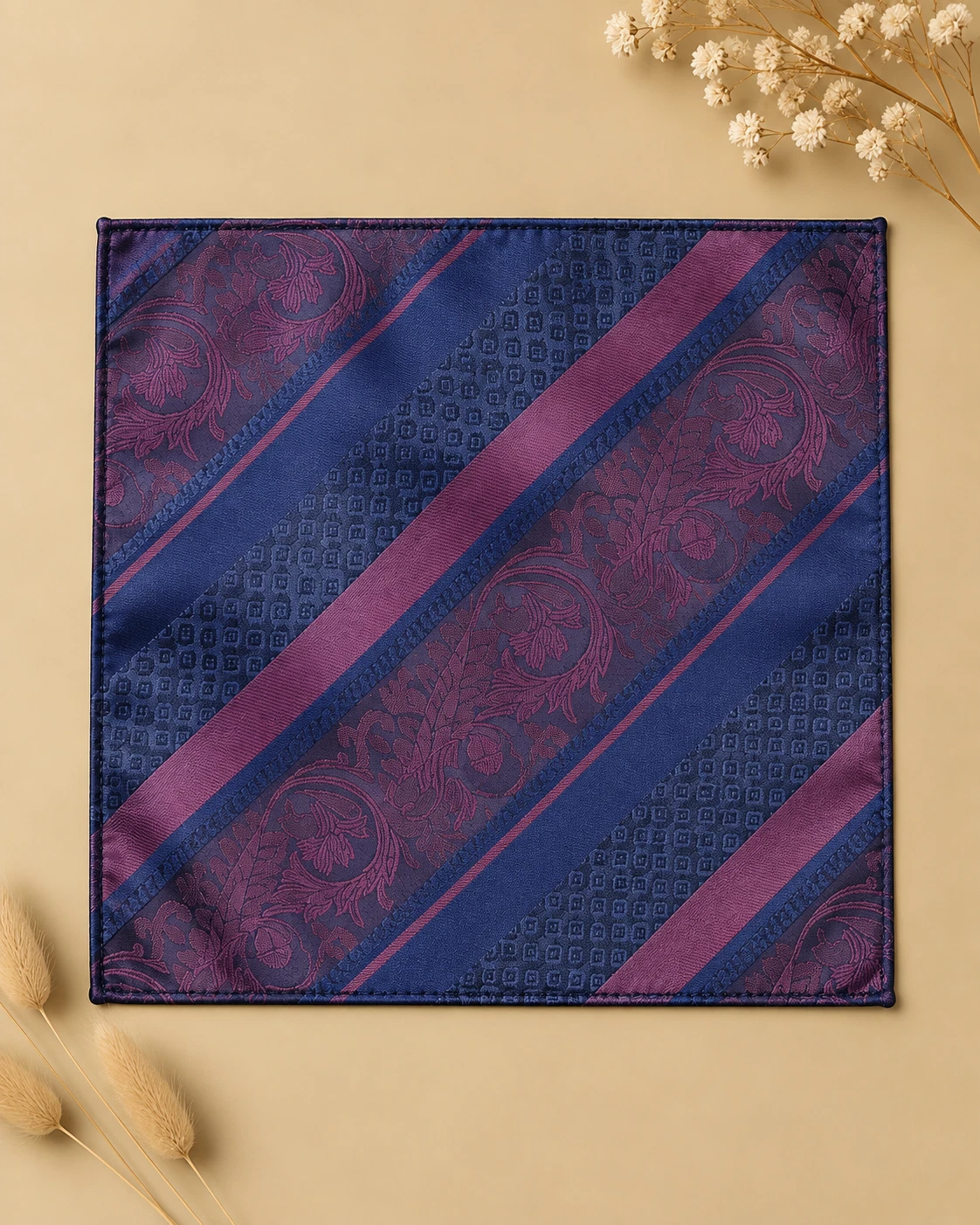 Plum Navy Stripe Designer Tie & Pocket Square Set