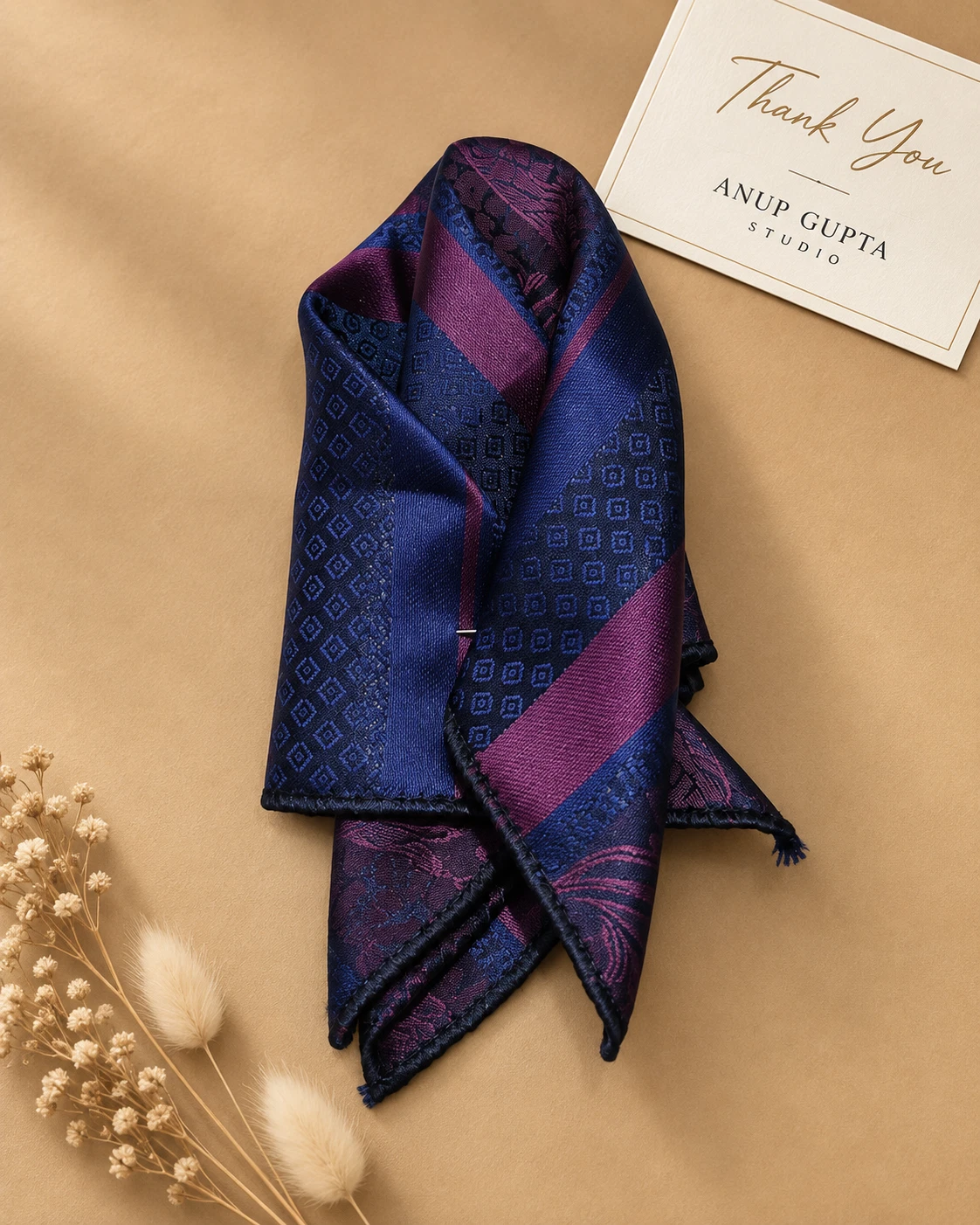 Plum Navy Stripe Designer Tie & Pocket Square Set