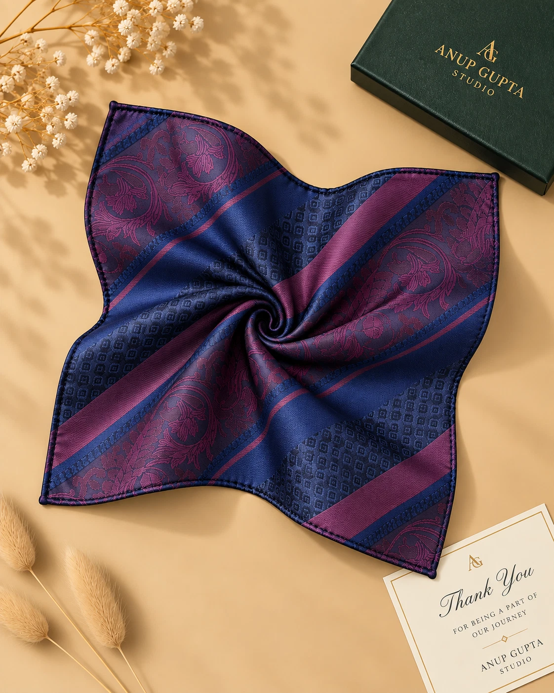 Plum Navy Stripe Designer Tie & Pocket Square Set