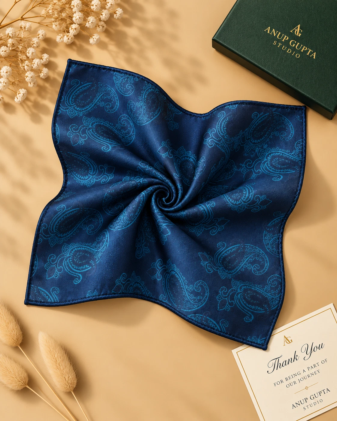 Azure Paisley Designer Tie & Pocket Square Set