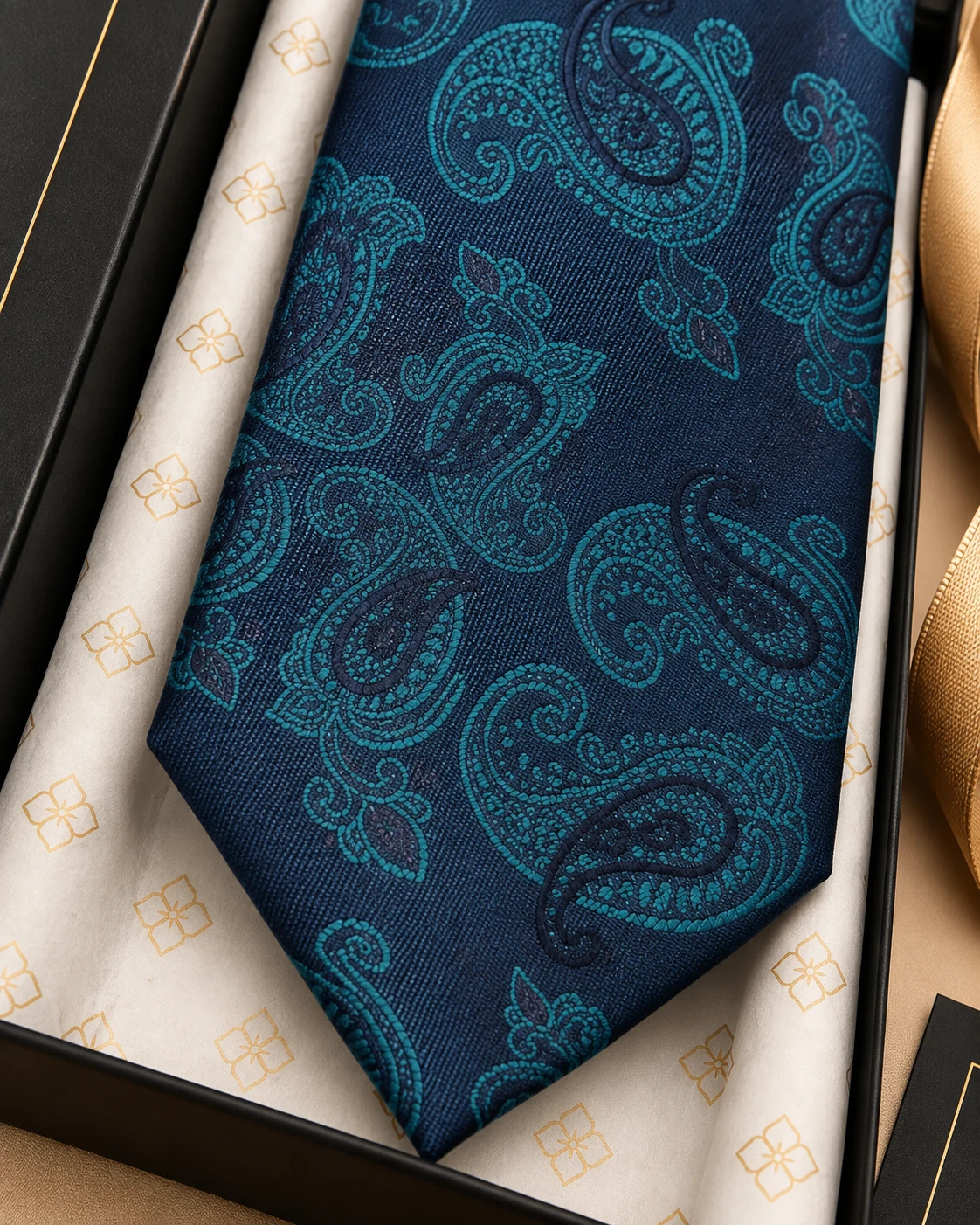 Azure Paisley Designer Tie & Pocket Square Set