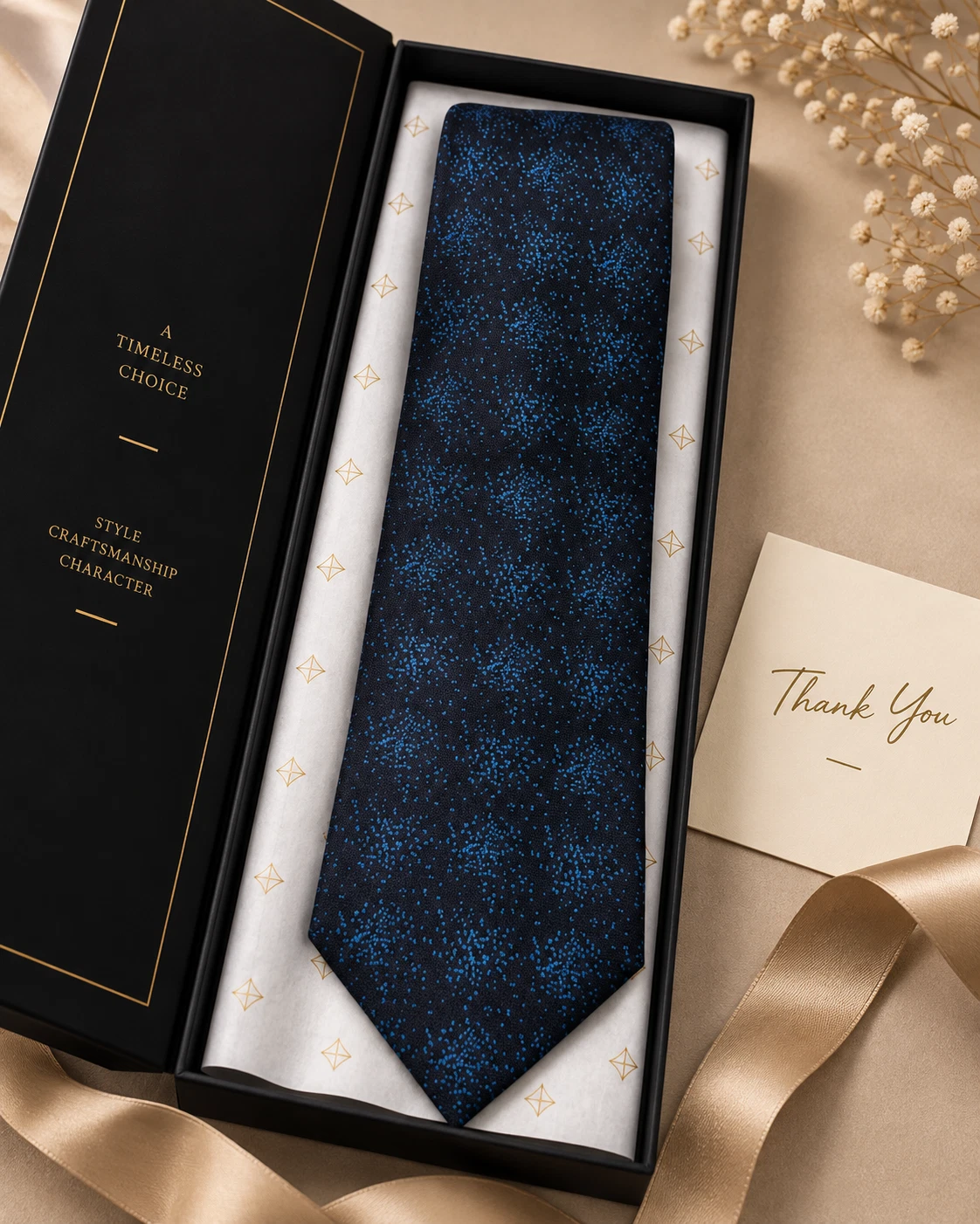 Midnight Blue Geometric Designer Tie & Pocket Square Set