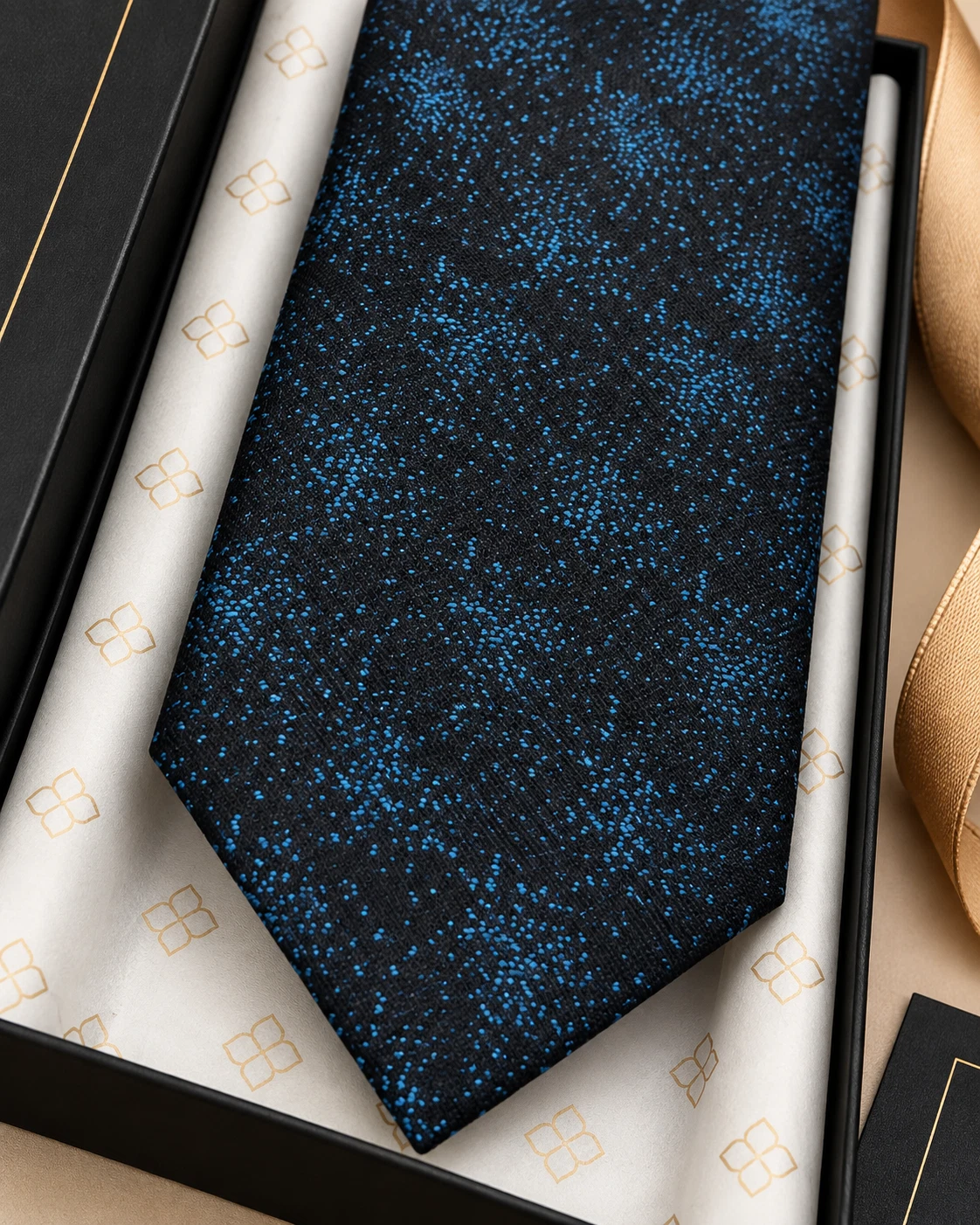 Midnight Blue Geometric Designer Tie & Pocket Square Set