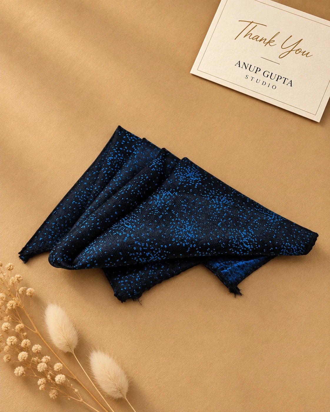 Midnight Blue Geometric Designer Tie & Pocket Square Set