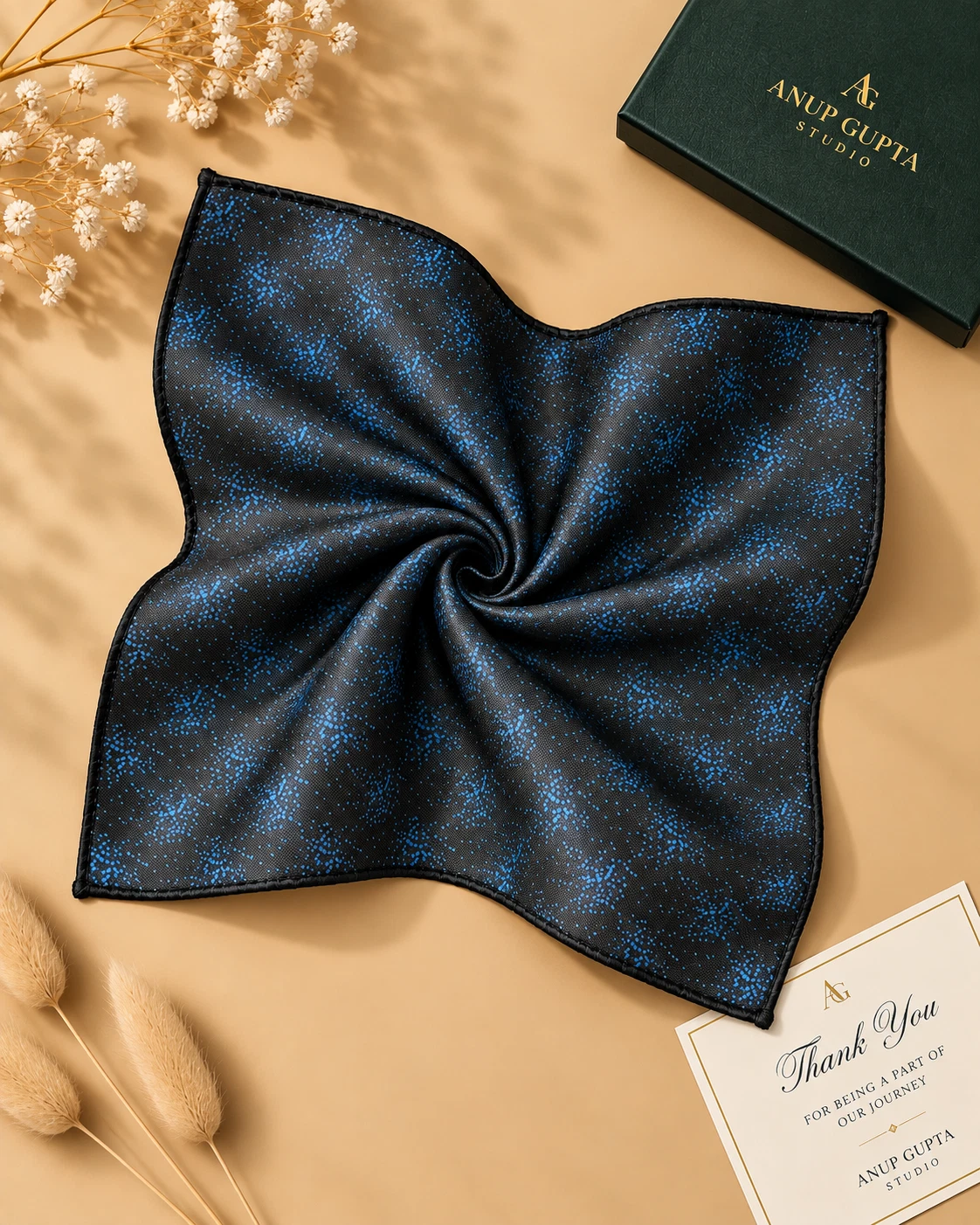 Midnight Blue Geometric Designer Tie & Pocket Square Set