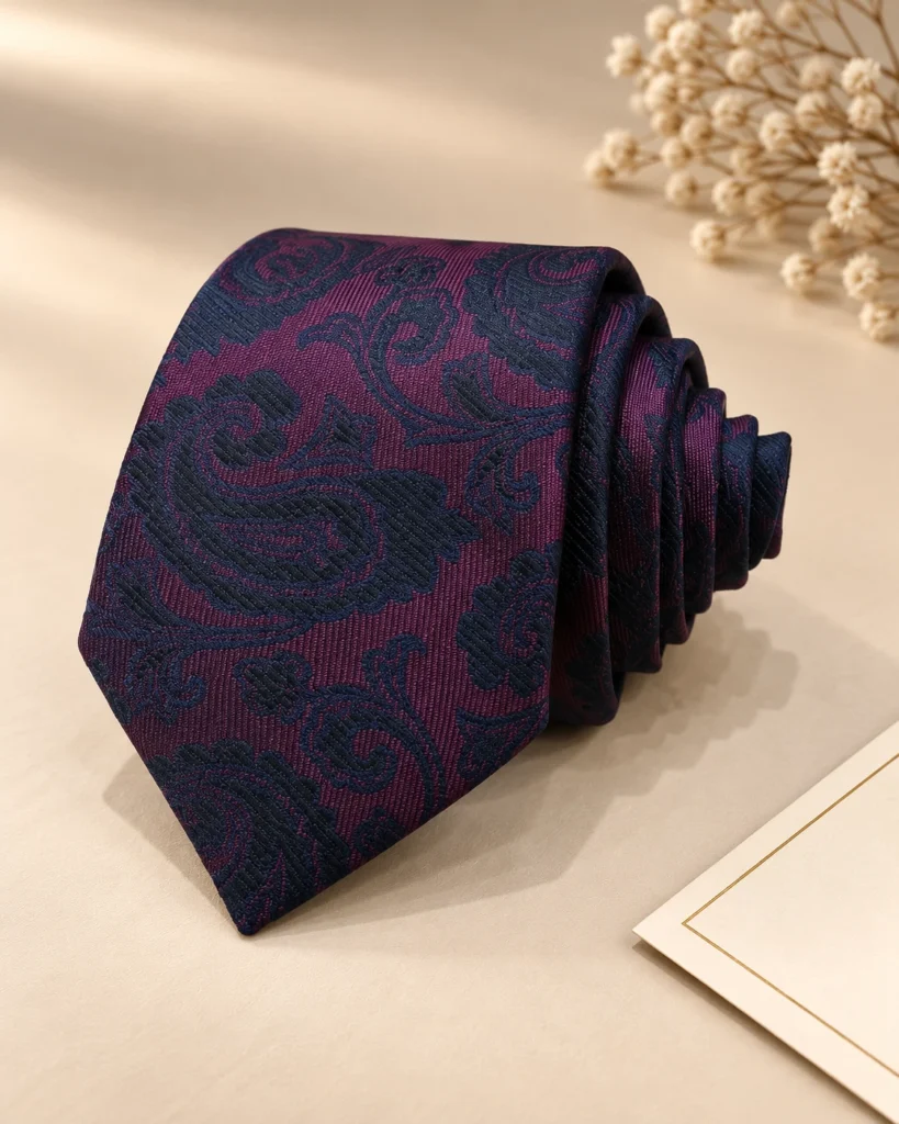 Burgundy Tonal Paisley Designer Tie & Pocket Square Set