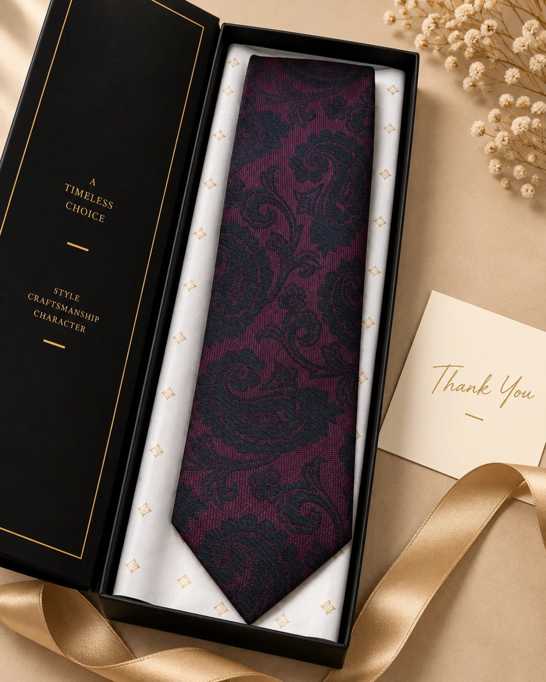 Burgundy Tonal Paisley Designer Tie & Pocket Square Set