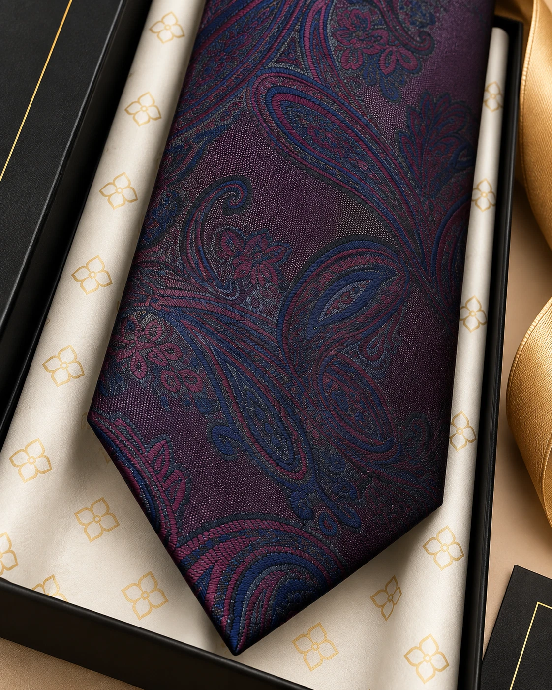 Burgundy Tonal Paisley Designer Tie & Pocket Square Set