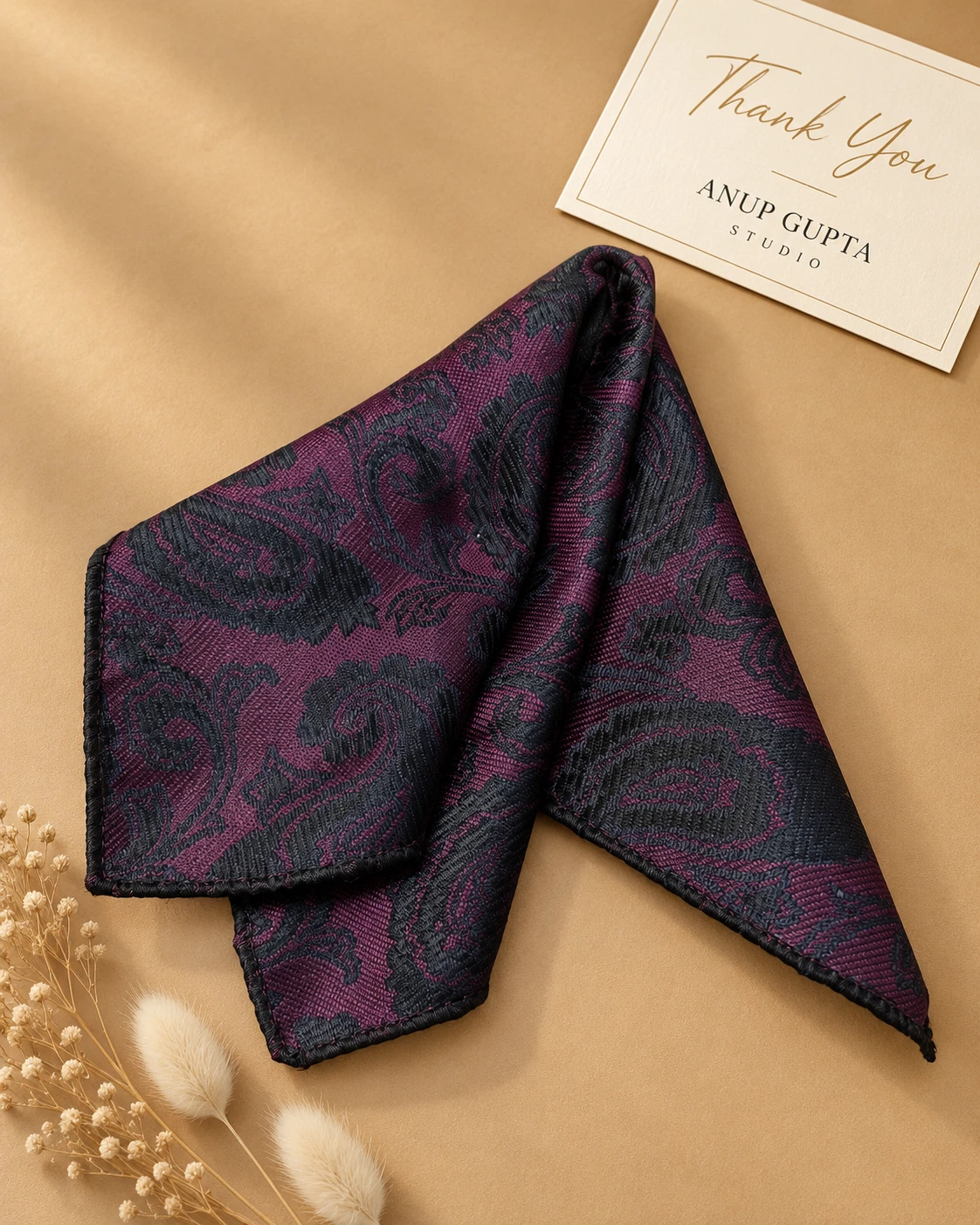 Burgundy Tonal Paisley Designer Tie & Pocket Square Set